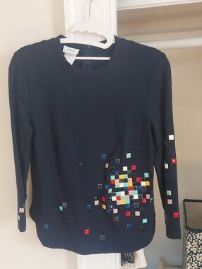 Akris Punto Navy Top with Multicolor Square Stud Embellishments